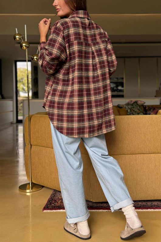 Patrick Plaid Brushed Cotton Shirt Burgundy